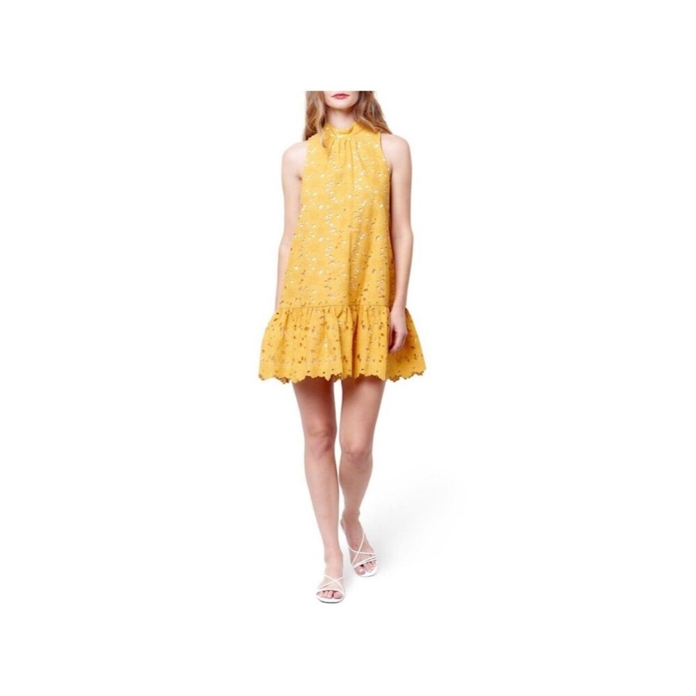 Anthropologie Corey Lynn Calter Daisy lace bright yellow 100 cotton mini dress